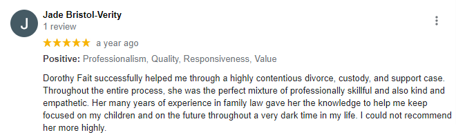 Jade Bristol Verity Client Review | Fait & DiLima Family Law